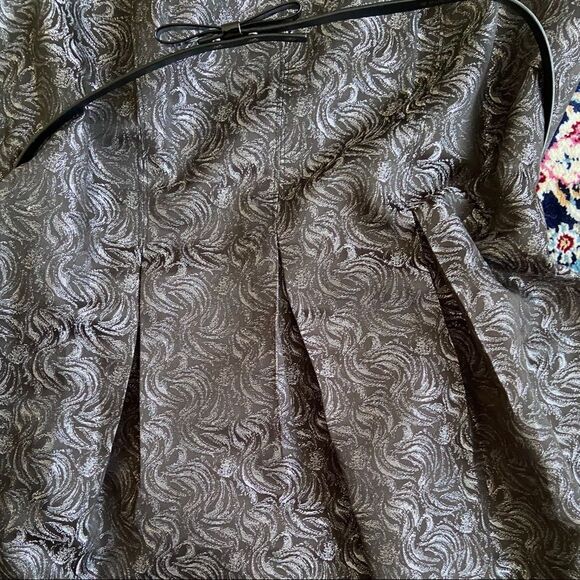 Black Label by Evan Picone Jacquard Grey Metallic Fit & Flare Sleeveless Dress - Picture 9 of 11